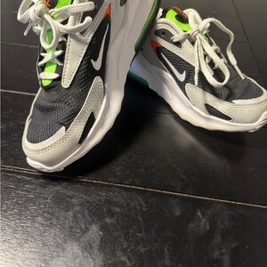 Nike Kids Black, White & Neon Green Athletic Sneakers with Orange Detail 4.5Y
